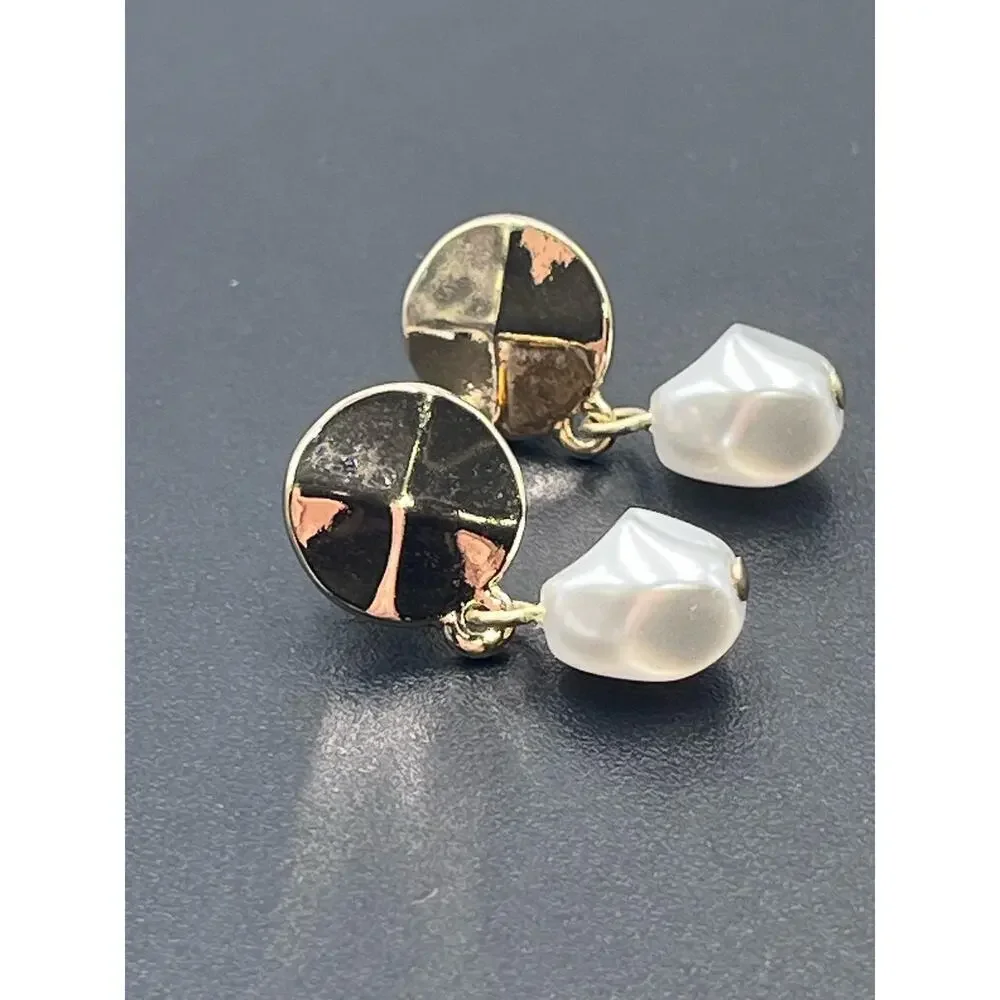 J. Crew White Faux Pearl Dangle Gold Tone Earrings‎
